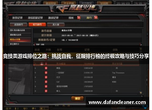 竞技类游戏排位之路：挑战自我，征服排行榜的终极攻略与技巧分享